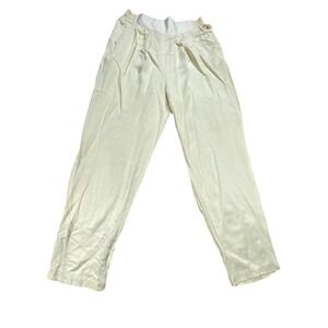 Women Pants Medium Cream Elastic High Waisted Pleated Front Tapered Leg Made USA
